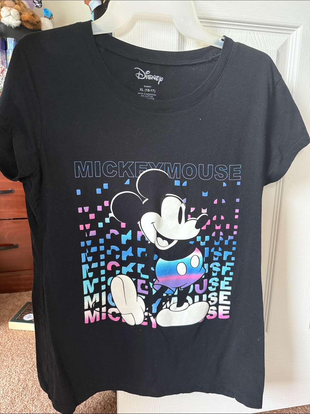 Disney Black Mickey Mouse Graphic Tee with Pink & Blue Accents